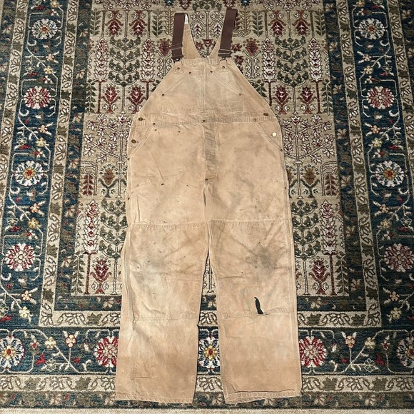 Vintage 70s Carhartt Men's Tan Duck Canvas‎ Bib Overalls Workwear Vintage